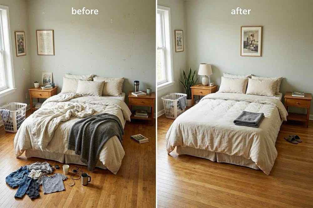 Bedroom before and after end of tenancy clean, Belfast