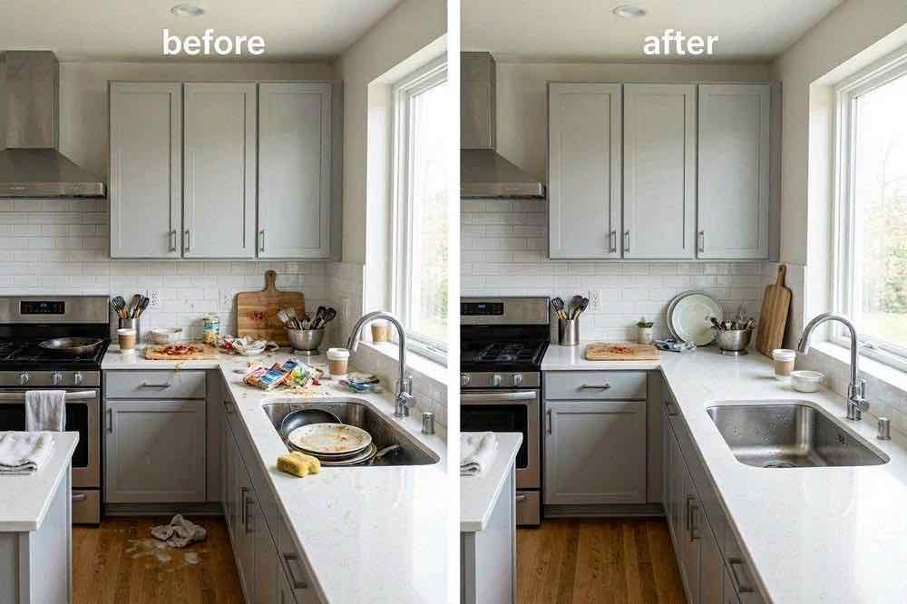 Kitchen before and after house cleaning, Belfast