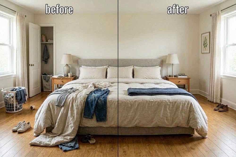 Bedroom before and after cleaning, Belfast