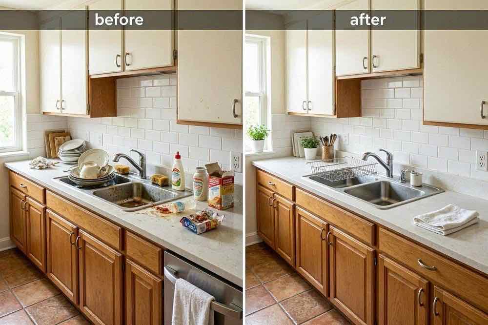Kitchen before and after cleaning, Belfast