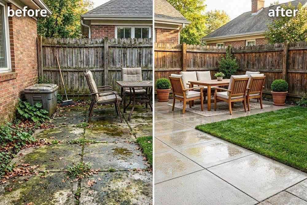 Outdoor space before and after cleaning, Belfast
